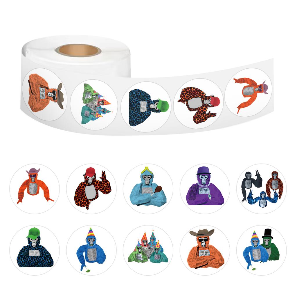 500 Stickers/roll Cartoon Gorilla Tag Cute Animal DIY Skateboard Suitcase Roll Stickers