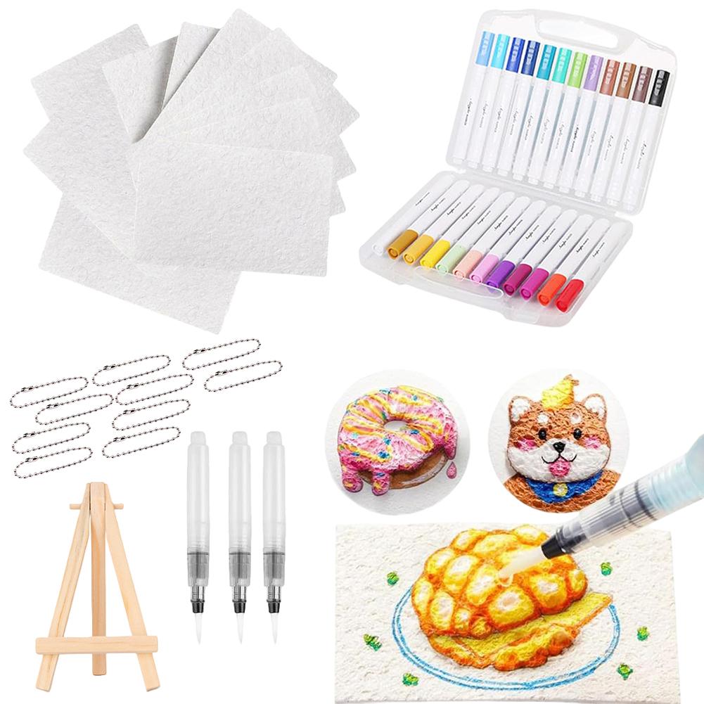 3D Drawing Magic Canvas Sponge with Watercolor Brush Marker Pen Foam Texture Painting Paper Magic Painting Paper Art Supplies