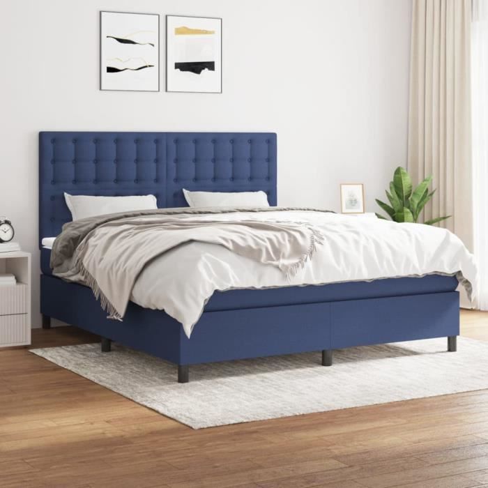 VidaXL Lit à sommier tapissier avec matelas Bleu 180x200 cm Tissu - Modèle 3142119
