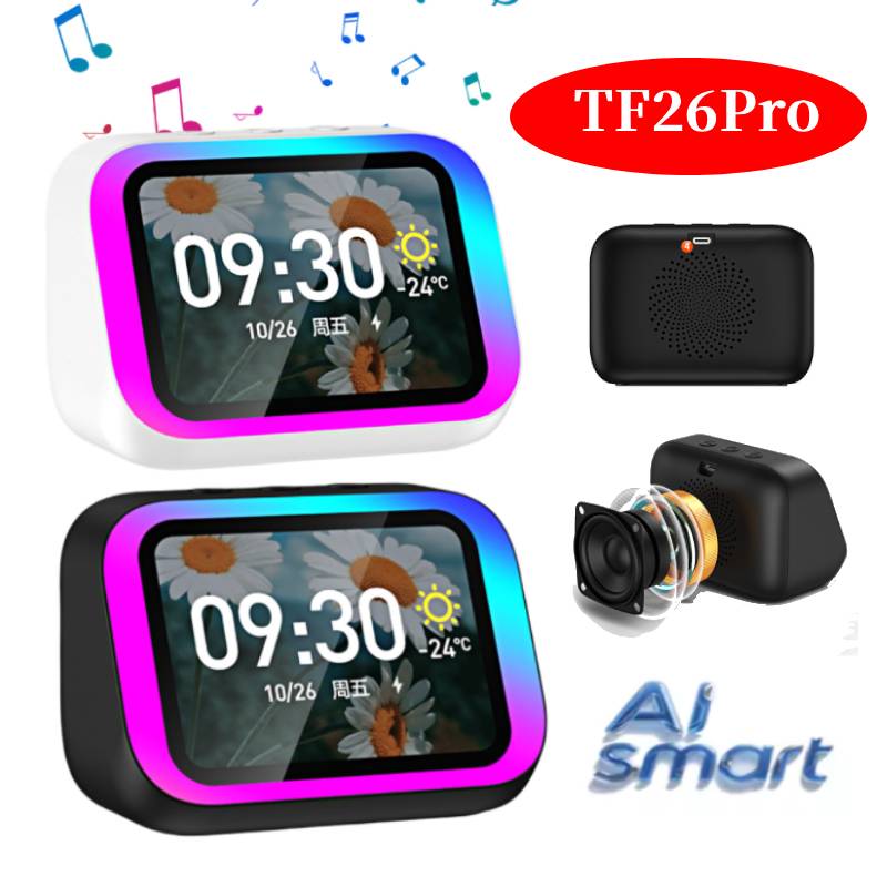Smart Bluetooth Speaker Lntelligent Large-Screen Weather Temperature Display Table Speaker Clock Bedroom Decor Voice Assistant