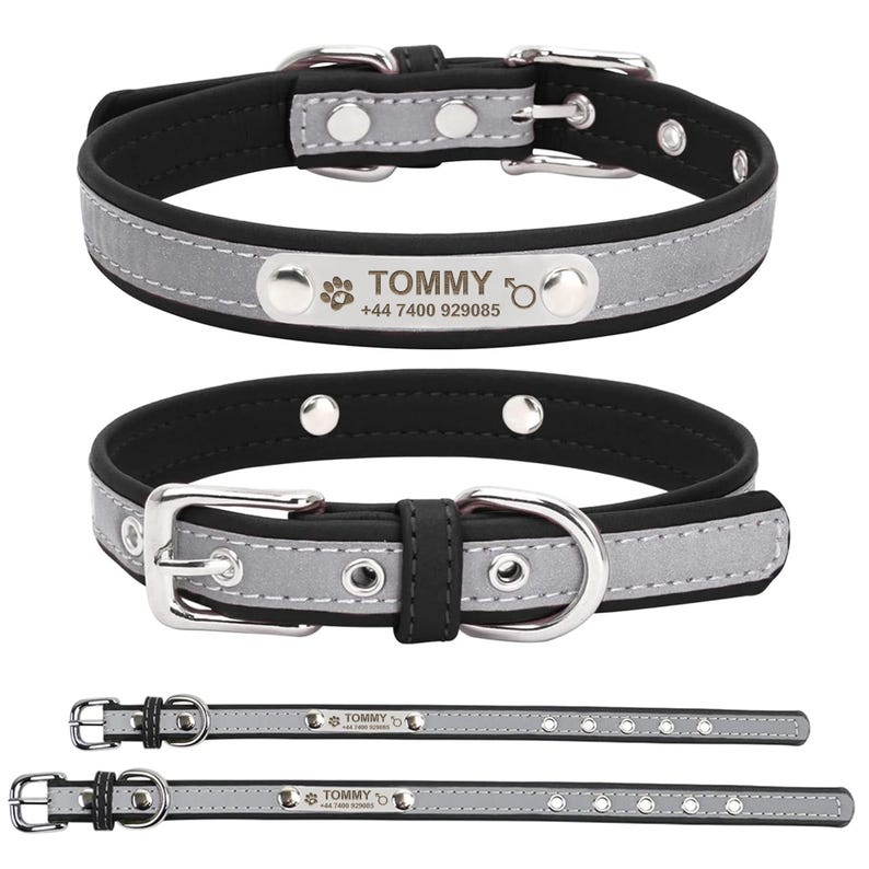 

Dog Collar PU Leather Engraved - Customized with Name, Unique Gift for Dog Lovers, Adjustable Puppy for Small Medium Large Breed XS（old） чёрный
