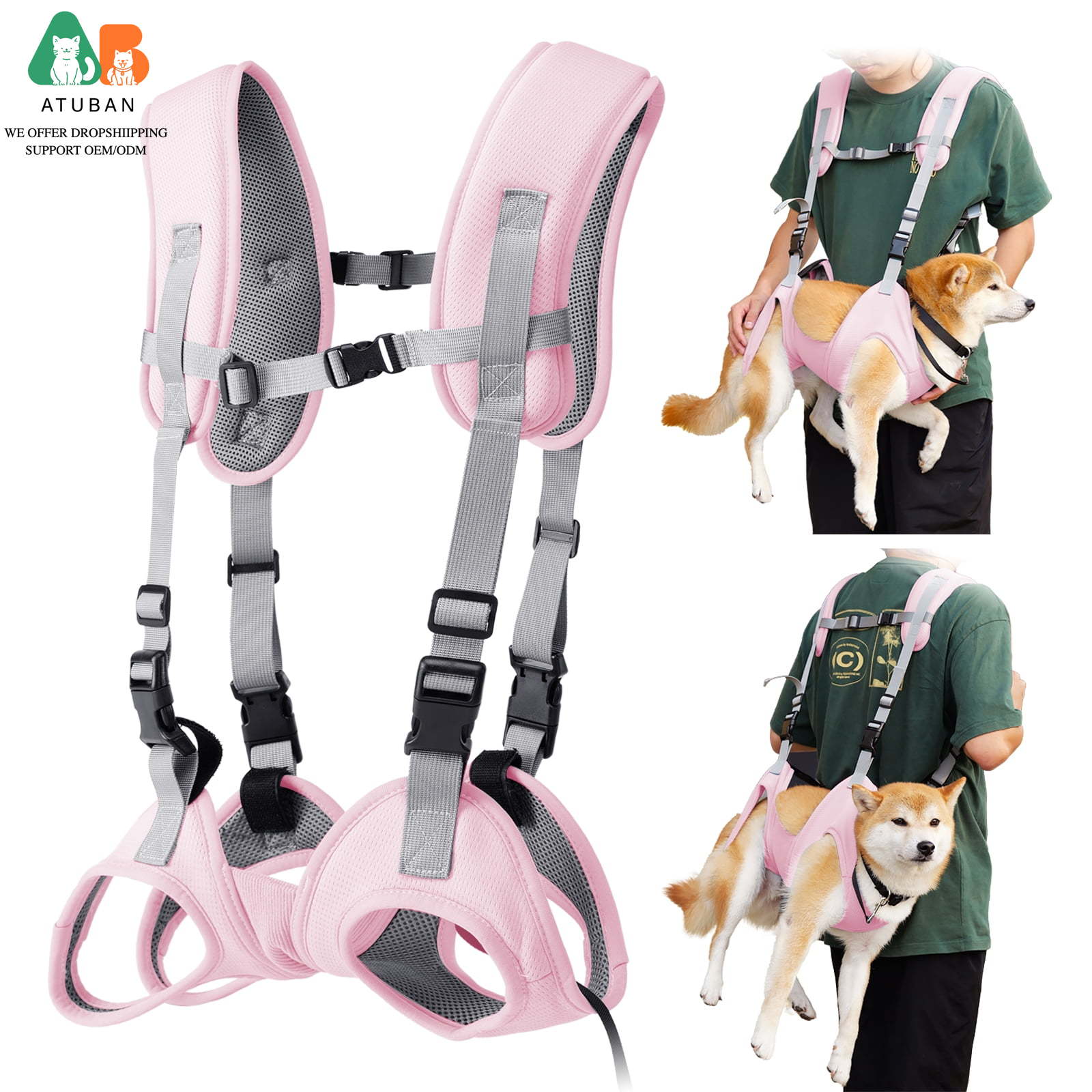 

Dog Carrier Sling Portable Outdoor Backpack Emergency Backpack Pet Carrier for Elderly Dogs,Joint Injuries,Arthritis,Paralysis S розовый