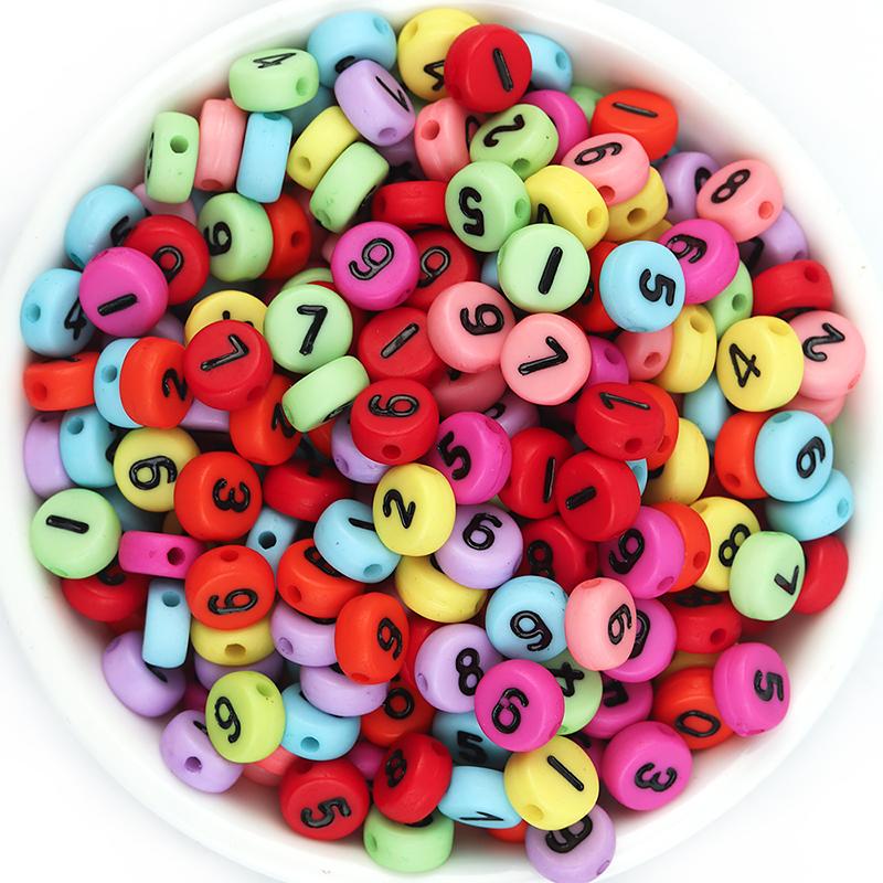 100pcs 7mm Multicolor Acrylic Alphabet Beads Heart Numbers Letter Loose Beads For Jewelry Making DIY Bracelets Gift Wholesale
