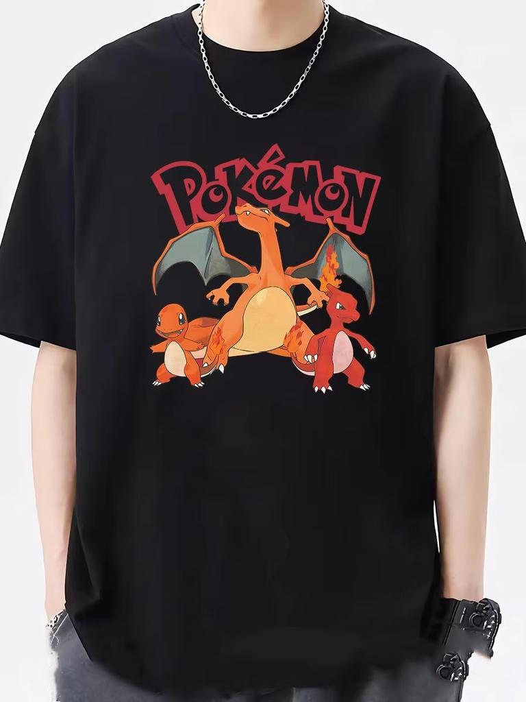 2025 Summer New Pokémon Handheld Game Cartoon Print T-shirt Men's and Women's Y2K Harajuku Loose Casual Short-sleeved Top