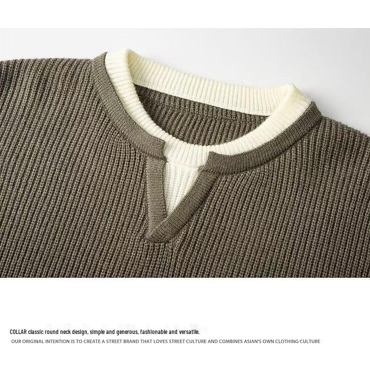 Men's 2025 Autumn/Winter Trendy Casual Knitwear – Versatile Fake Two-Piece Long Sleeve
