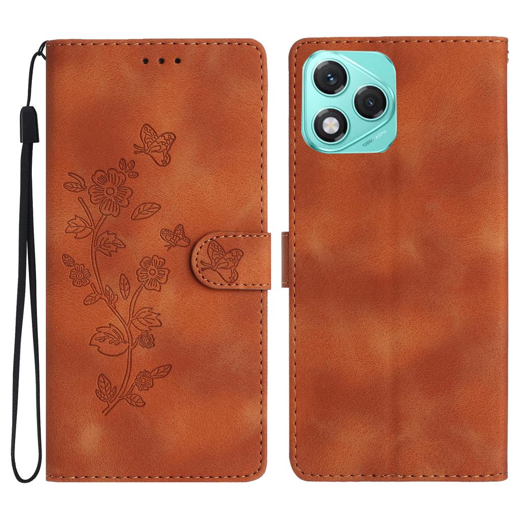 For Honor 400 Lite 5G Case Leather Imprinted Flower Phone Cover Wallet with Wrist Strap