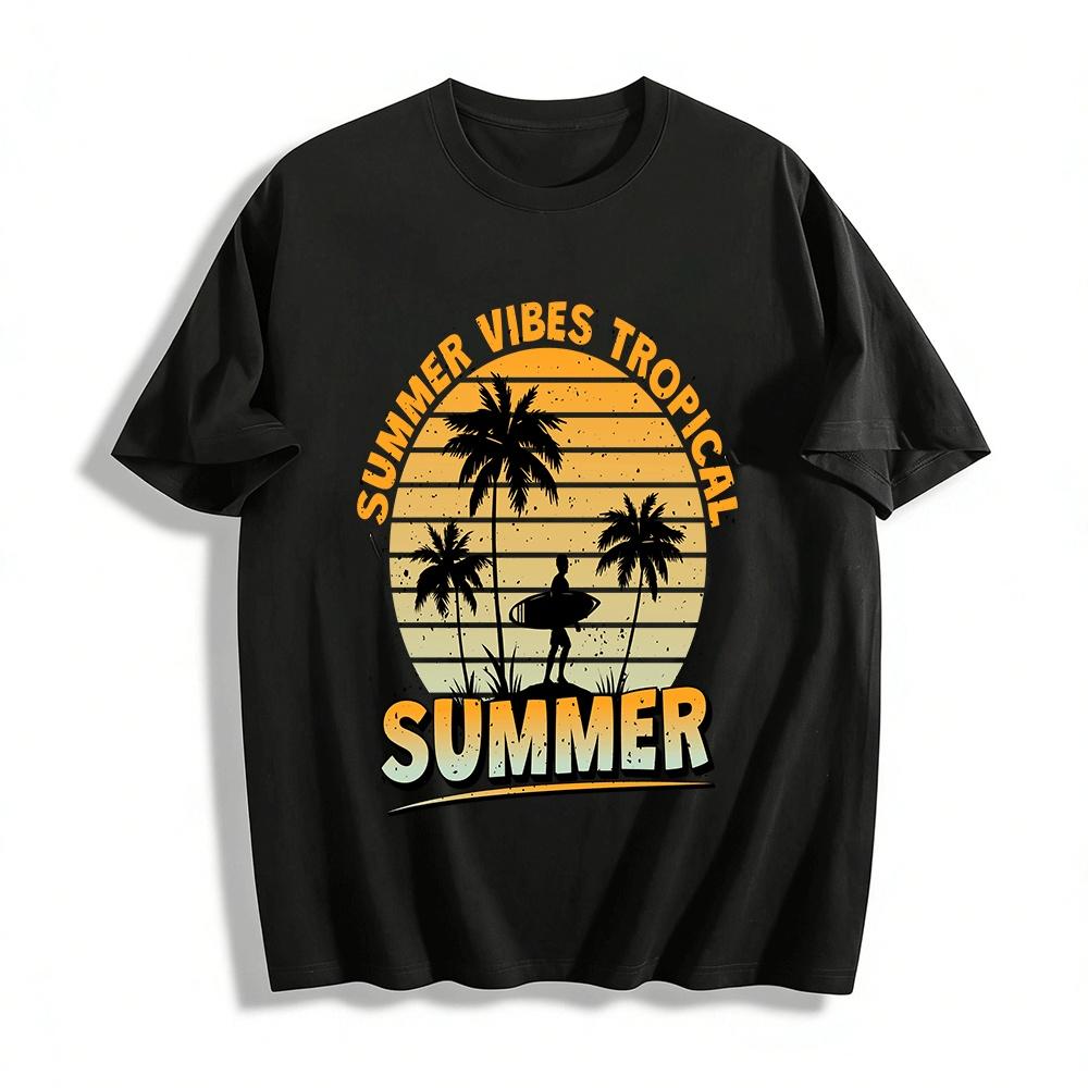 Summer Vibes Tropical Surf Coconut Tree Graphic Casual Tee Pure cotton T-shirt XXS