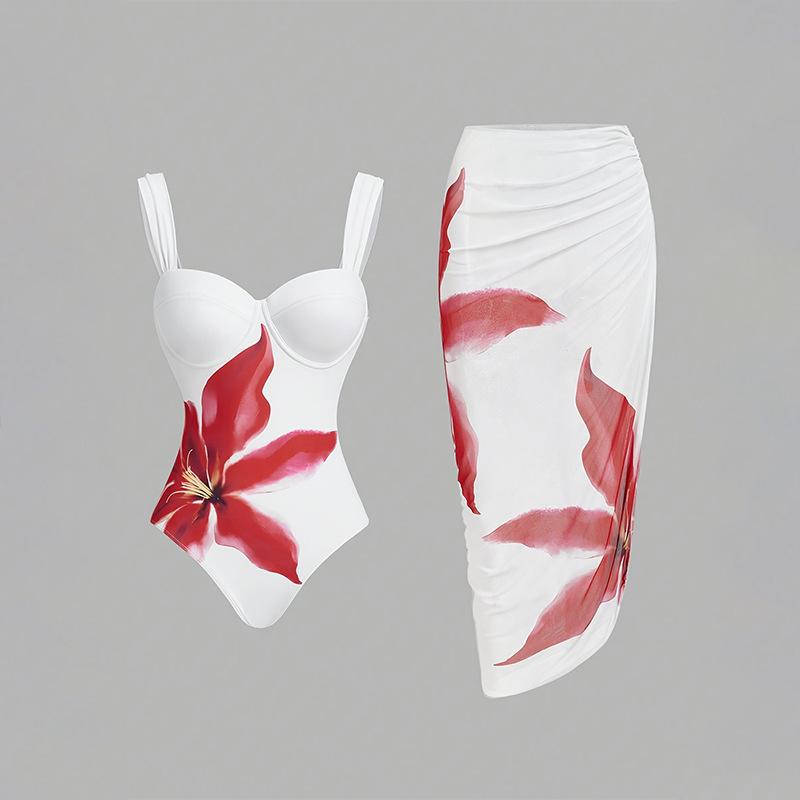 TS JYL-SW185 Printed Cami Skirted Swimsuit, Conservative Hip Wrap Bikini Set S