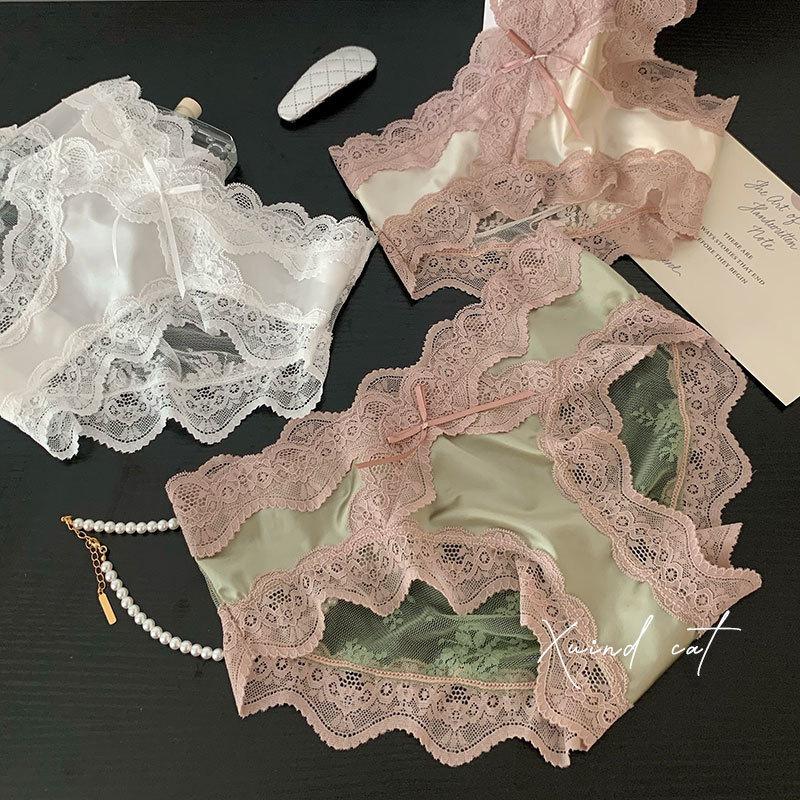 Female Spring and Summer Sexy Lace Light Luxury Pure Ice Screen Yarn Low Waist Triangle Briefs