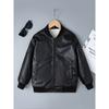 Kids Boys Autumn Winter PU Leather Fleece Lining Stand Collar Zipper Jacket