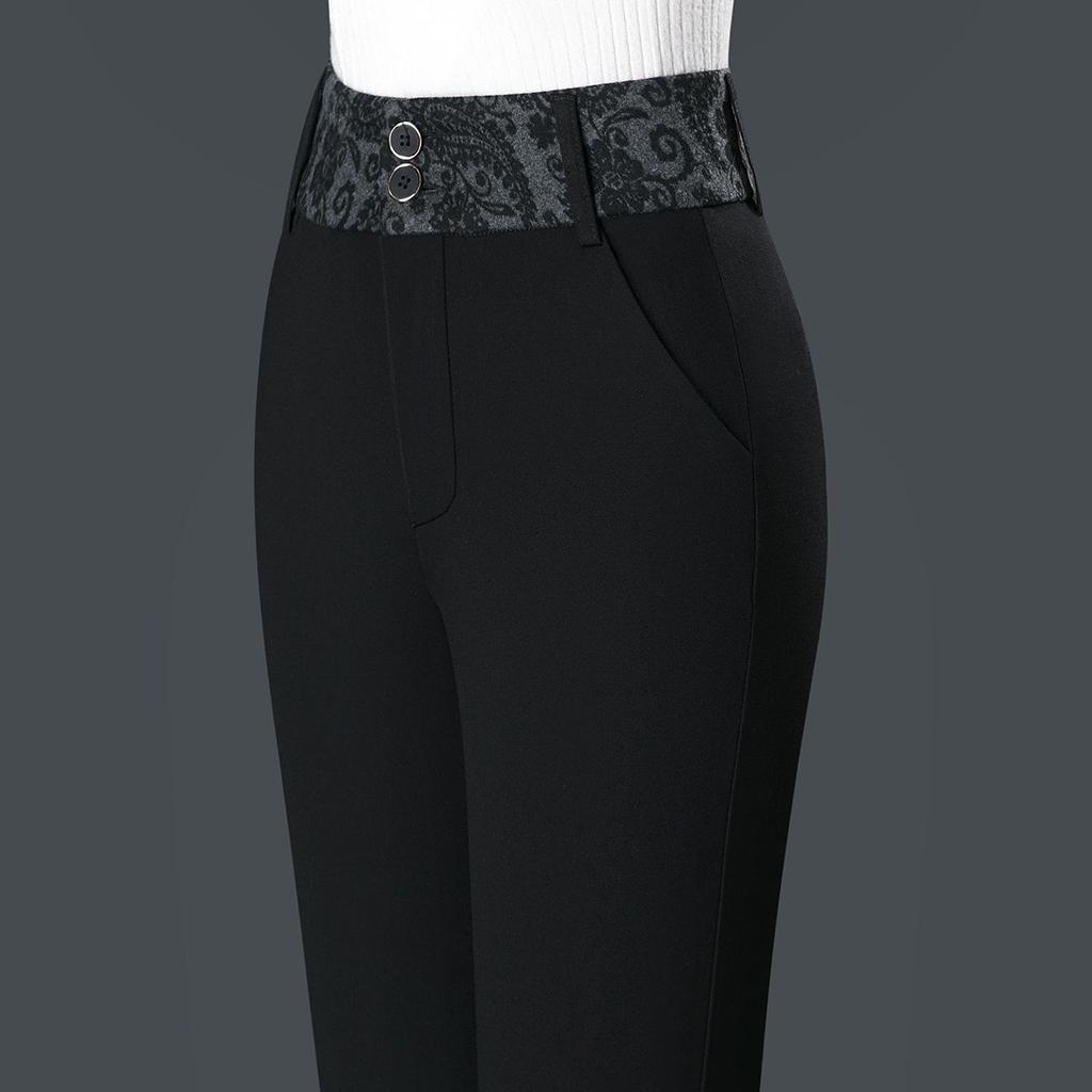 Spring/Autumn Women's High Waist Bell Bottom Knit Pants - Black, Plus Size, Slimming, Fashionable, Loose Fit