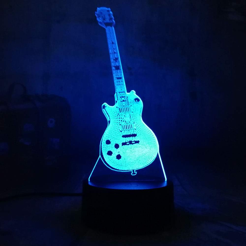 3D Guitar Night Light Lamp Illusion Night Light 16 Color Changing Table Desk Decoration Lamps Gift with Acrylic Flat ABS Base USB Cable Toy (Bus)