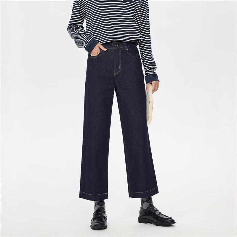 Giordano Women's High-Waisted Straight-Leg Contrast Stitch Jeans