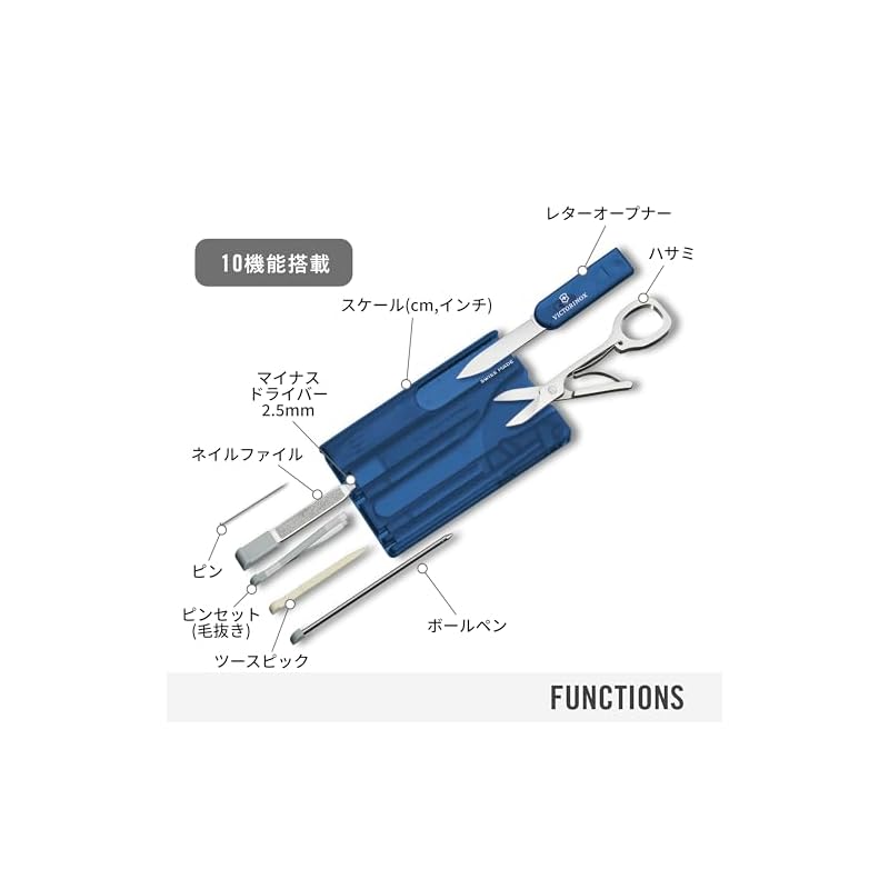 VICTORINOX Swiss Army Knife with Swiss Card, Classic Translucent Blue, Multi-Function Stationery, Scissors, Ballpoint Pen, Swiss-Made 10-Function
