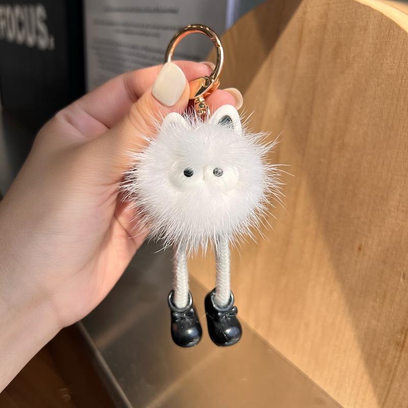 Cute Real Mink Hair Ball Small Coal Ball Car Keychain Pendant Plush Doll Doll Book Bag Pendant Gift