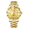 Men's Waterproof Rainproof Luminous Round Dial Stainless Steel Calendar Watch Gold Dial Gold Case Large Dial Business Formal Rhinestones Gift