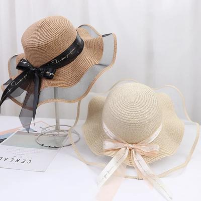 Wide Brim Sun Hat Bowknot Breathable Straw Beach Cap for Women Outdoor