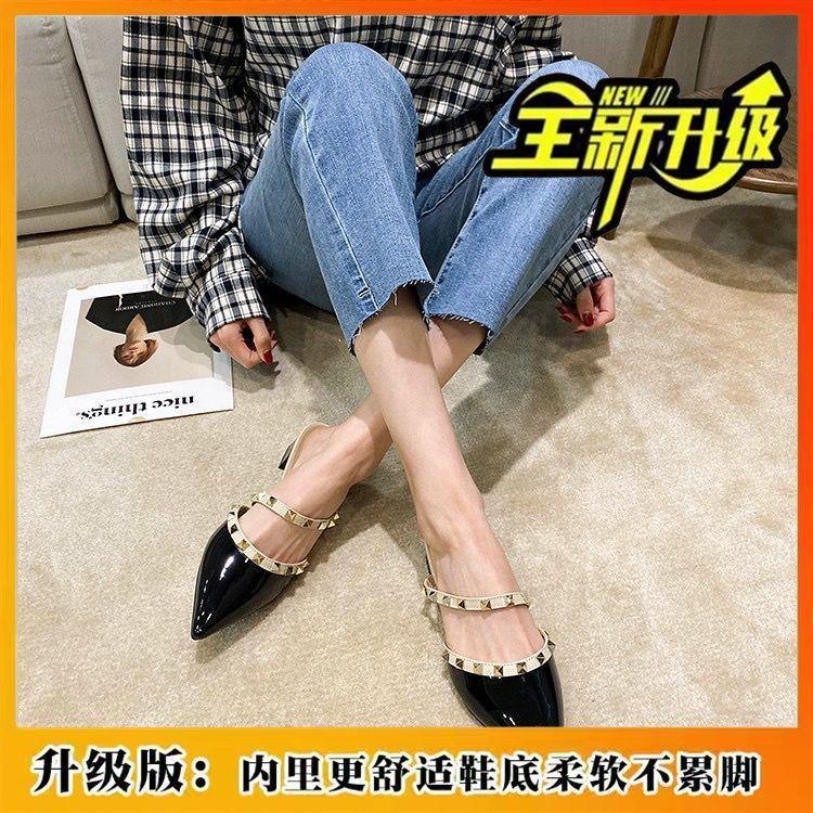 Net red envelope slippers women's fashion cool slippers pointed middle heel summer sexy head half slippers women