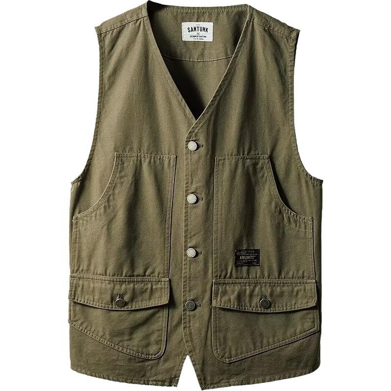 Trendy Vesta Harajuku Streetwear s výstřihem do V pro muže - Literární, Jednořadé zapínání