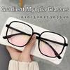 Gradient Square Frame Finished Myopia Glasses Trendy New Pink Lens Blusher Eyewear Unisex Blue Light Blocking Computer Glasses