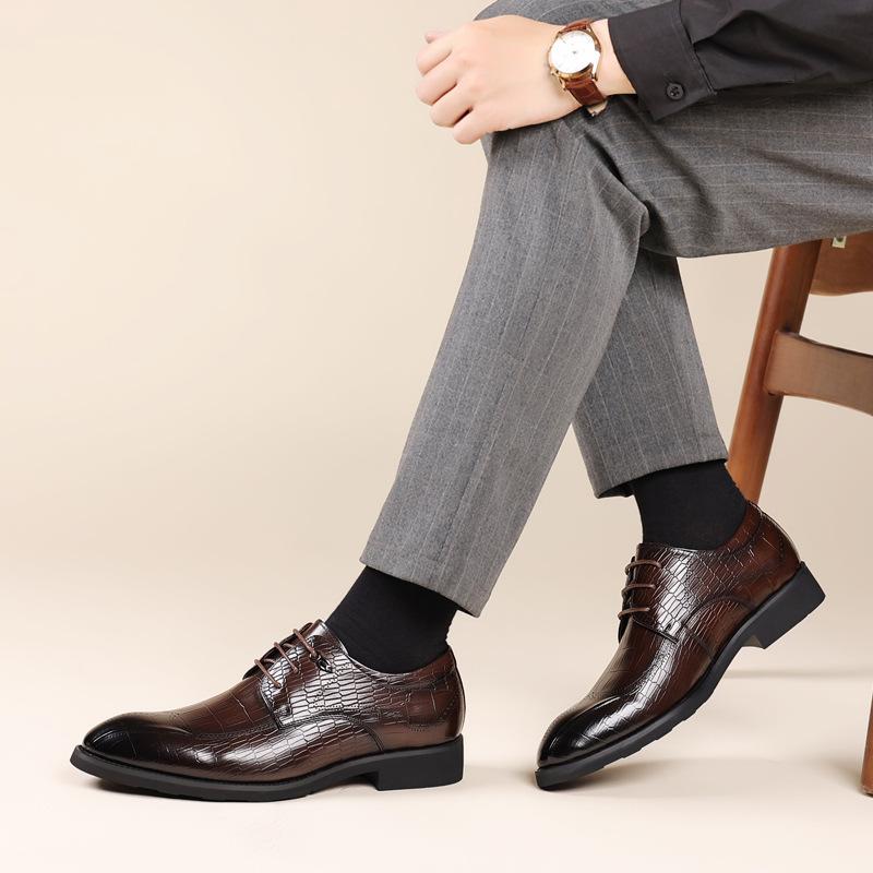 New Men's Business Dress Leather Shoes Leather High-end Brock Shoes British Style Wedding Men's Shoes First Layer Cowhide Shoes