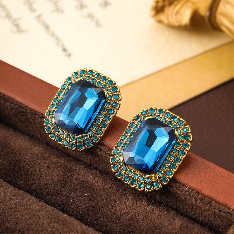 

Vintage European & American Geometric Sapphire Stud Earrings