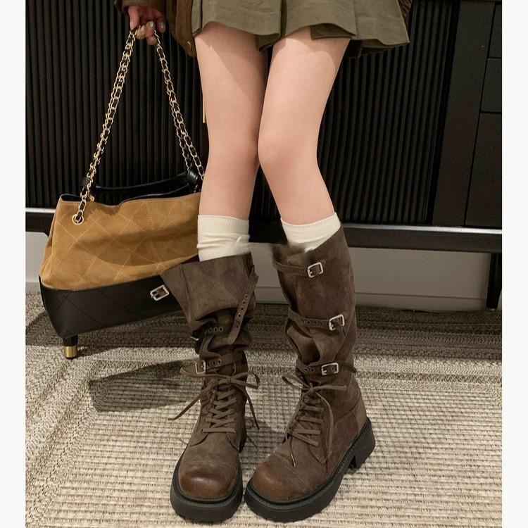 Yueyu Leg Savior 2025 New Adjustable British Style Oversized Leg Circumference High Tube Leg Fine 5cm Boots