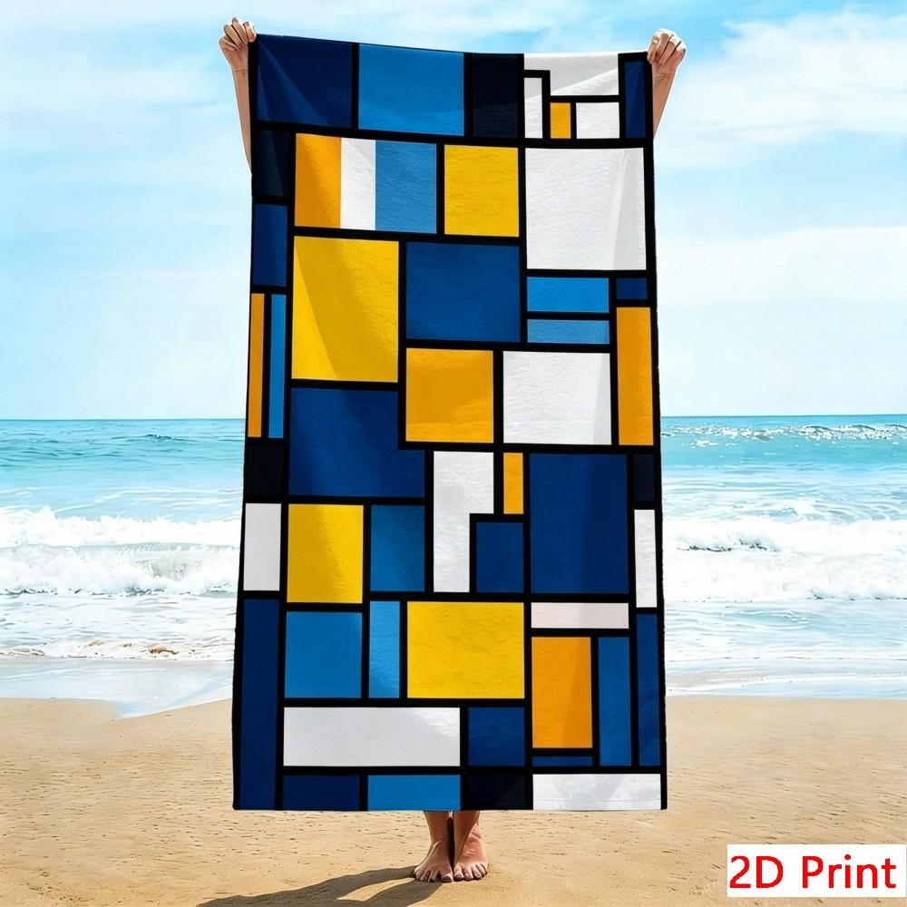 Übergroßes Geometrisches Kunst-Strandtuch Extra Groß Mondrian-Inspiriert Schnelltrocknend Sandfestes Handtuch Für Strandurlaub Poolparty