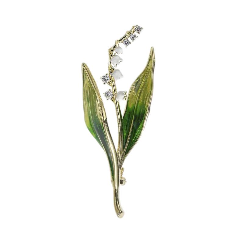 Spilla Campanula Foglia Verde Fresca e Leggera, Corsage Colorato Smaltato, Spilla Staccabile