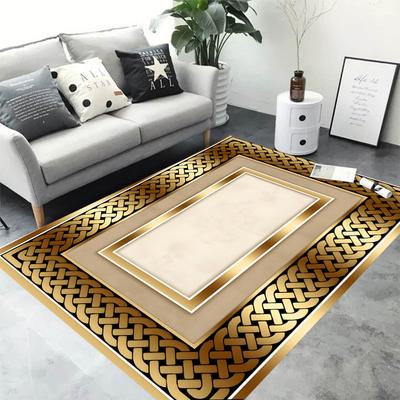 Tapete de Chão Abstrato Dourado Opulento Tapete Moderno para Sala de Estar Mesa de Centro Tapete Luxuoso para Decoração de Quarto Espaços Elegantes Perfeitos