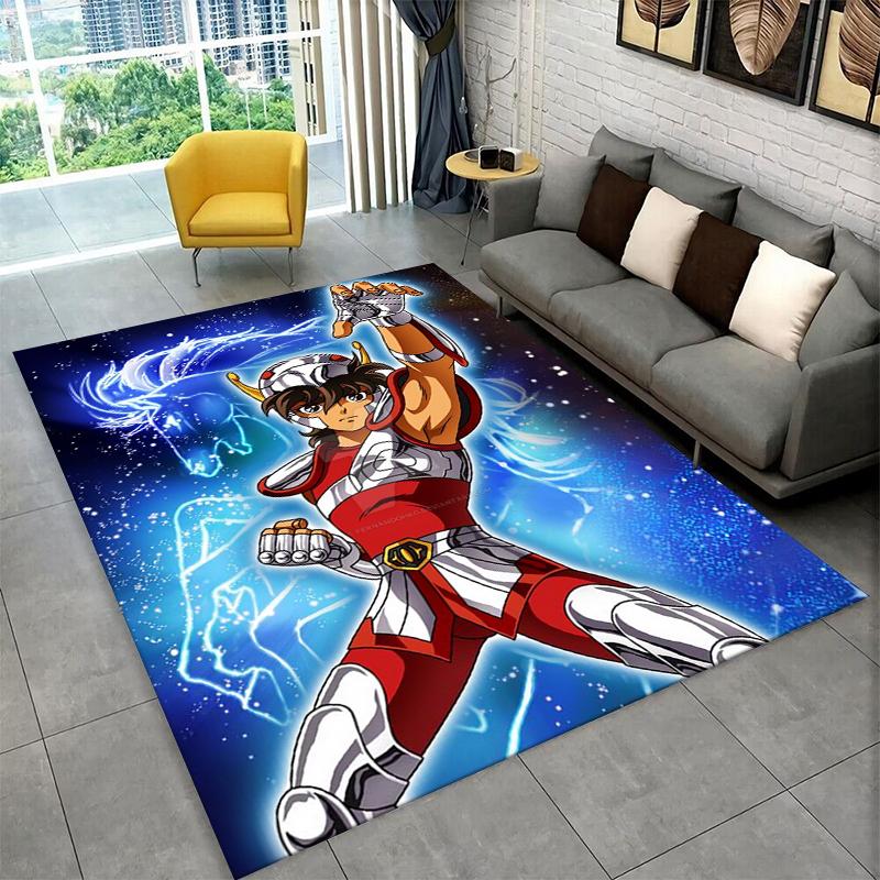 Retro Saint Seiya Anime Cartoon Teppich für Spielzimmer, Schlafzimmer, Wohnzimmer, Sofa, Heimdekoration, Kinderteppich, rutschfeste Bodenmatte