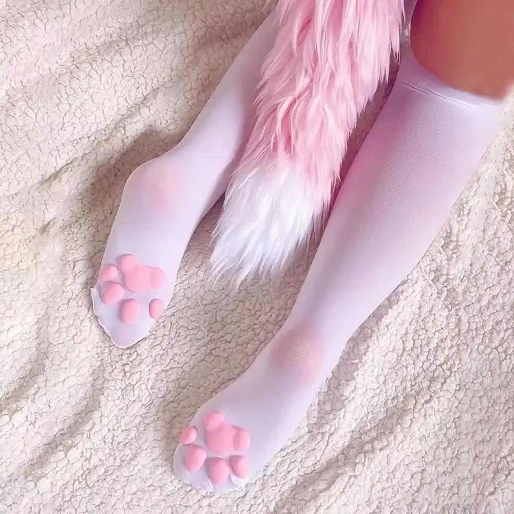 1 Paio Calze Autoreggenti con Impronte di Gatto Semi Trasparenti Calzini con Cuscinetti Zampe per Abbigliamento Quotidiano