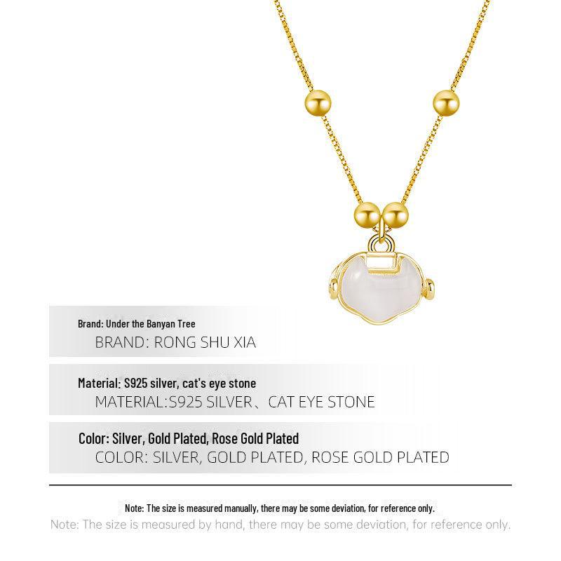 Banyan Tree S925 Silver Chinese Auspicious Cloud Fortune Lock Necklace - Retro Longevity Design for Autumn/Winter
