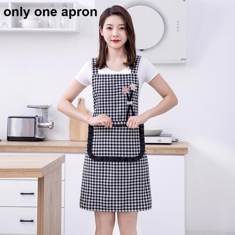 1pcs Women's Plaid Cotton Apron Waterproof Oil Resistant Breathable Kitchen Apron for Cooking Household Workwear Summer