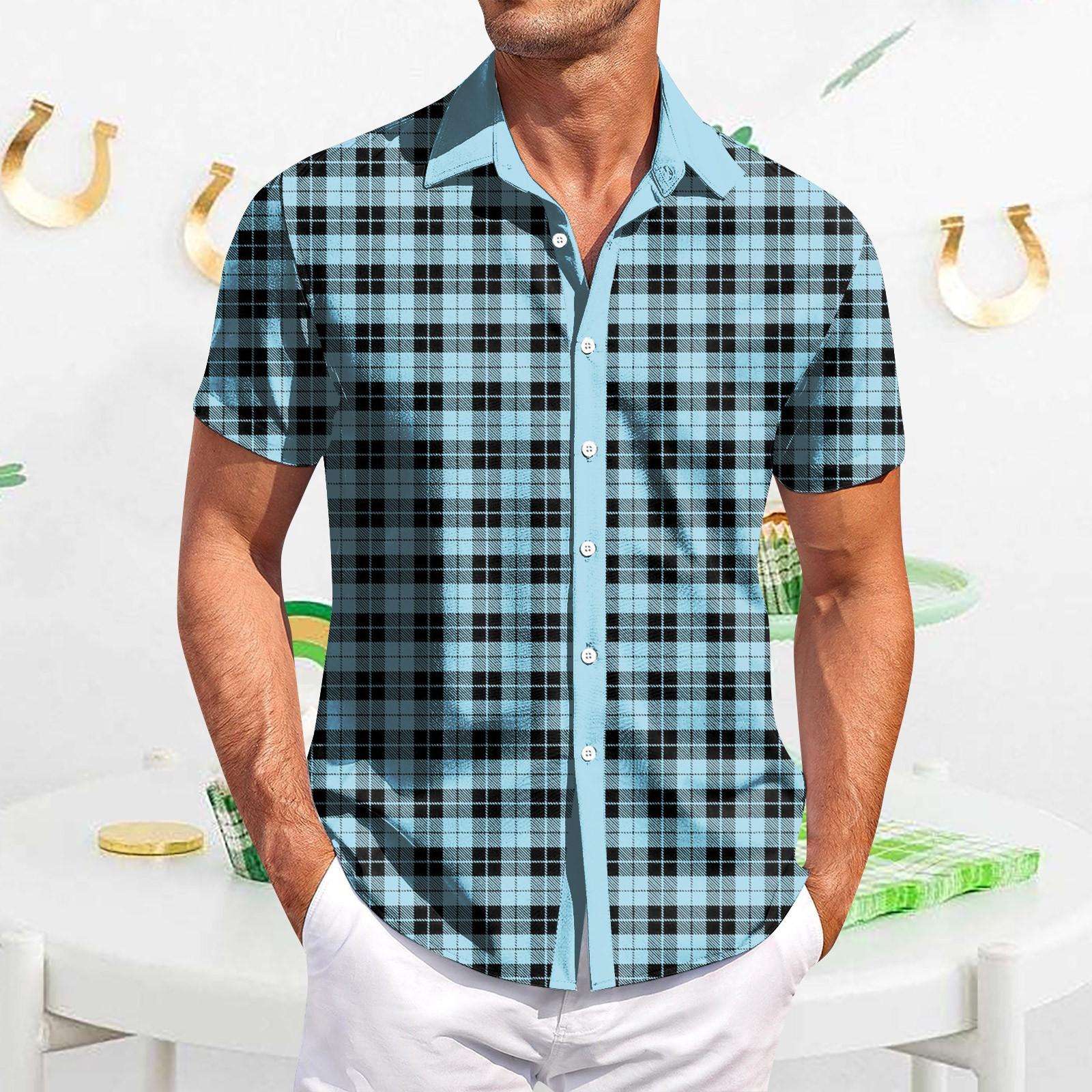 

Чоловіча повсякденна сорочка з короткими рукавами тонка модна чоловіча картата сорочка з принтом M