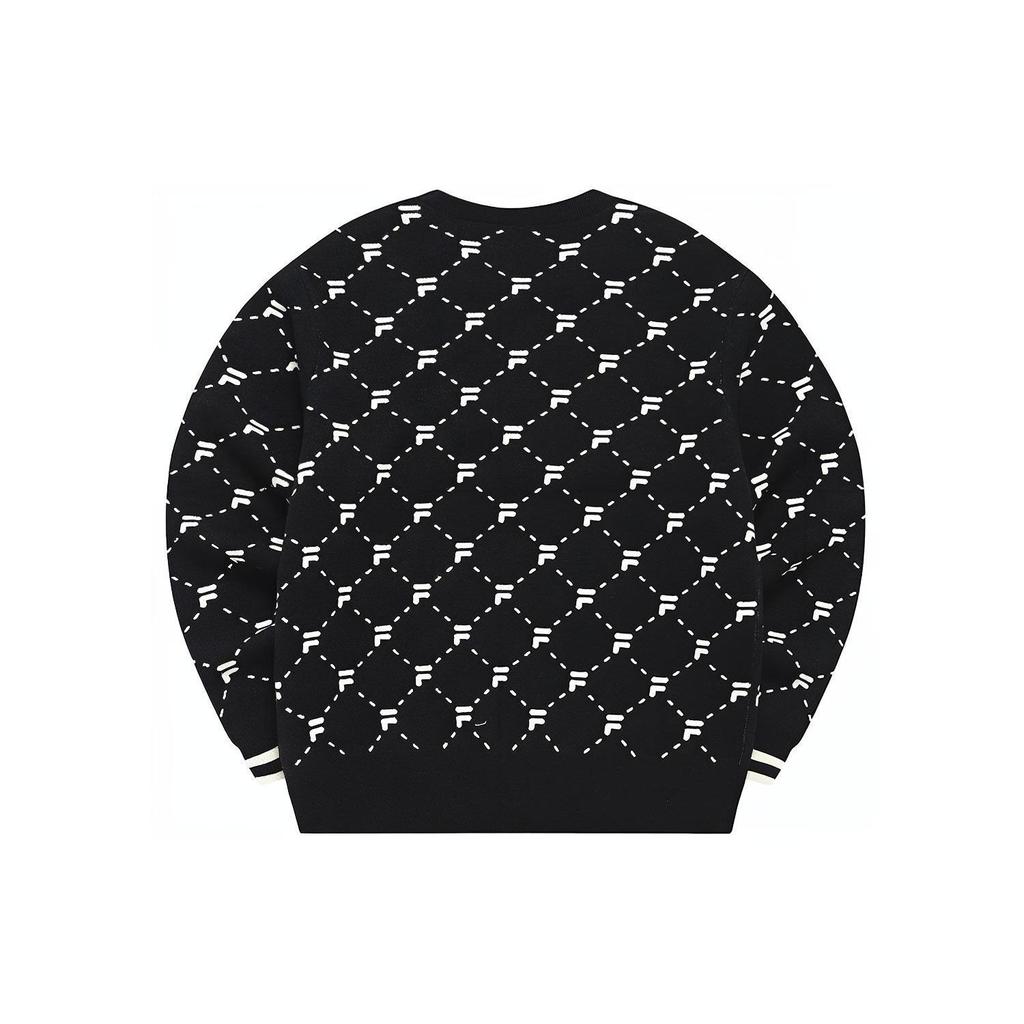 FILA Fusion Logo All Over Print Casual Crew Neck Loose Long Sleeve Sweater Women sweater Deep-Black T11W243406FBK