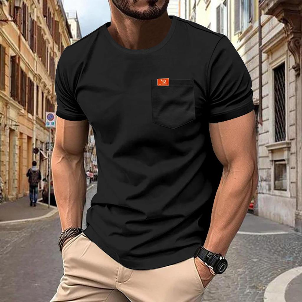 Men's Summer Sports Short-sleeved T-shirt Casual Pocket Top Breathable High Elastic T-shirt