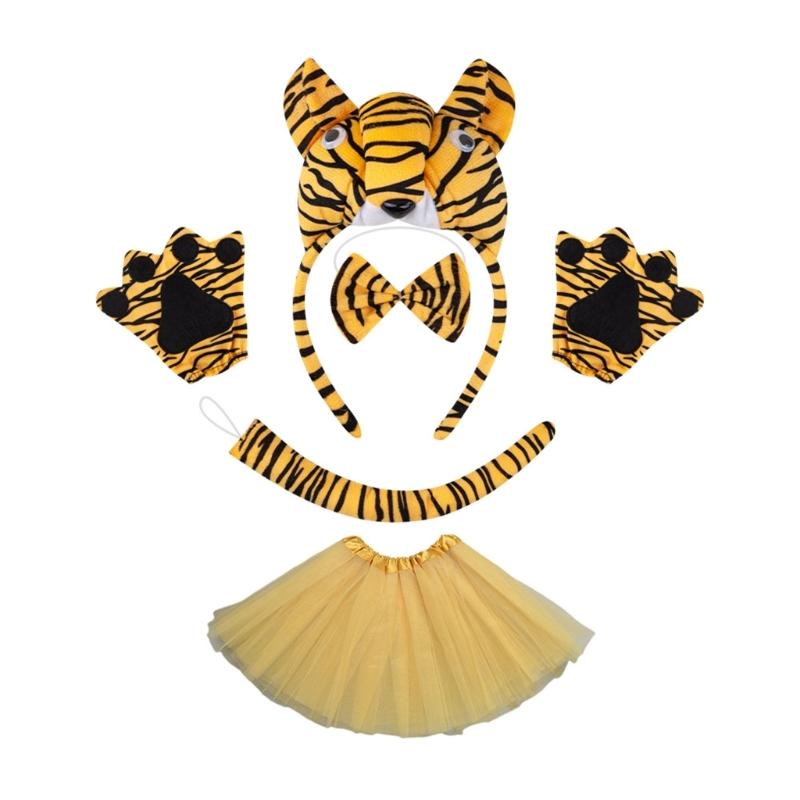 1/3/4/5Pcs Kids Girls Tigre Costume Accessories Set Tigre Ears Headband Bowtie Tigre Tail Tutu Skirt for Animal Party
