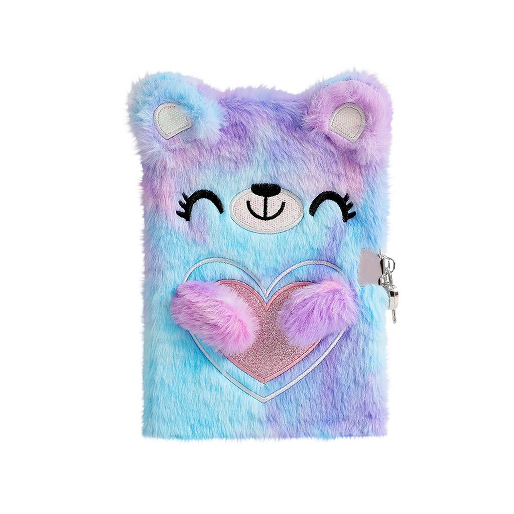 Cartoon Bear Plush Notebook With Lock Student A5 Diary Girl Handbook Girl Gift Book