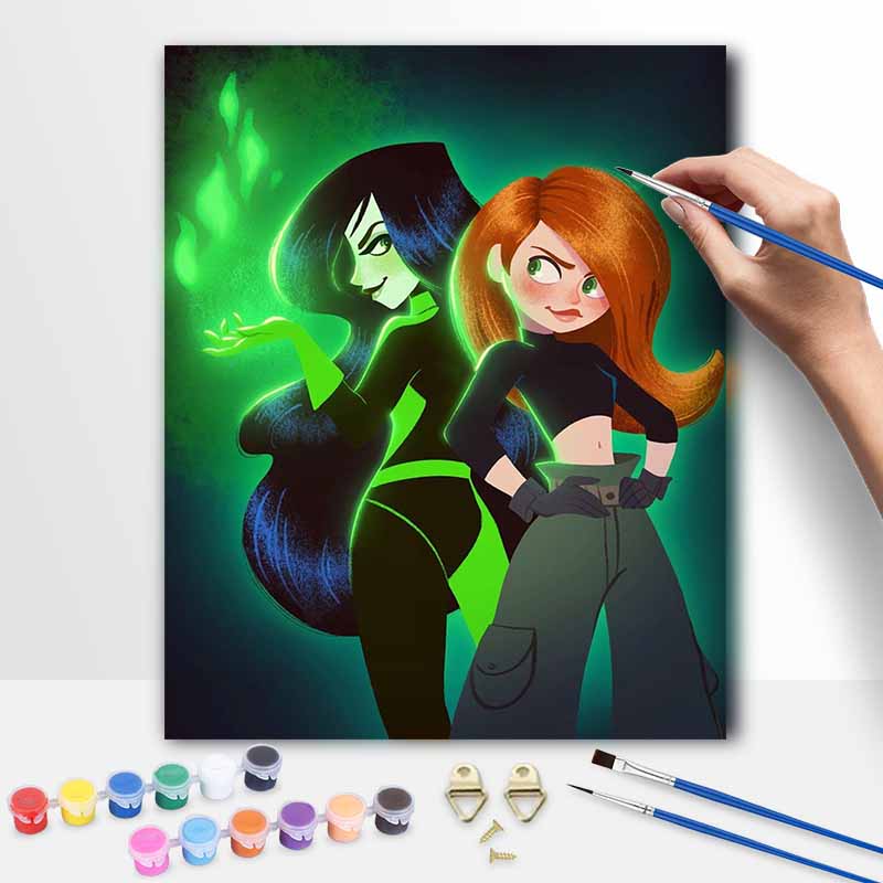 Kim Possible and Shego oil painting by numbers art kit. handmade diy painting home decoration gifts 20x30cm