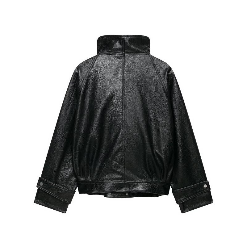 Womens Faux Leather Biker Jacket Ins Style Slim Fit Long Sleeve Black XS-L 2026 Fall