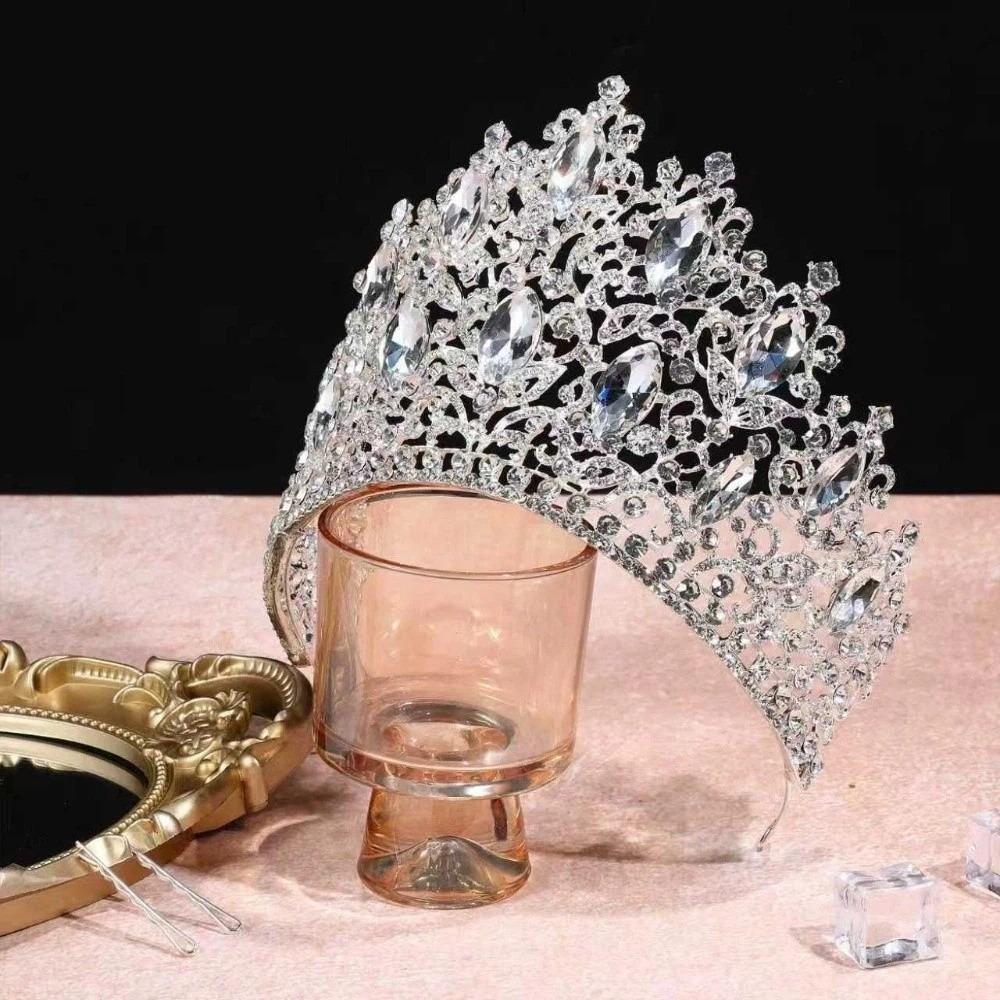 Koreanischer Stil Metall Prinzenkronen Bar Mitzwa Krone Runde Tiaras Retro Barock Kristallkrone Königin