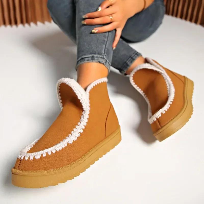 Fashion Women's Plush Warm Winter Snow Boots 2024 Fashion New Comfortable Suede Thick Sole Ankle Boots Slip-On Outdoor Botas De Mujer
