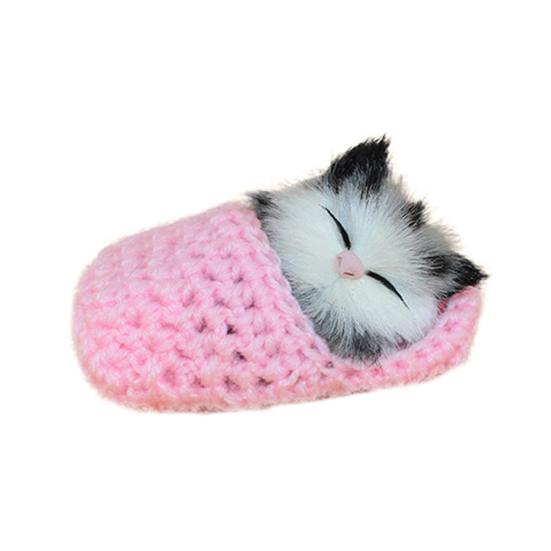 Cute Sleeping Cat Slippers Sounding Simulation Plush Animal Toy Decor Kids Gift