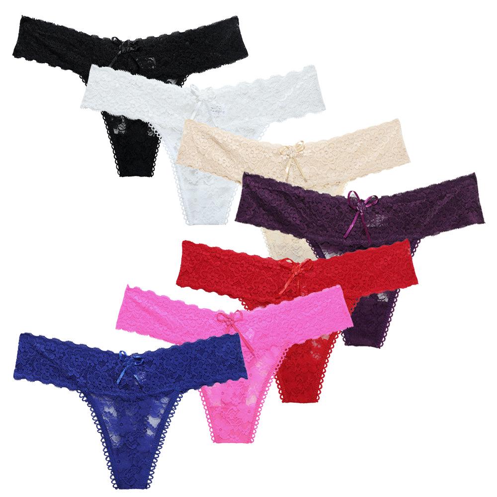 Plus Size Lace Mid-Waist Seamless Thong - Hollow Out Erotic Women's Panties 8018