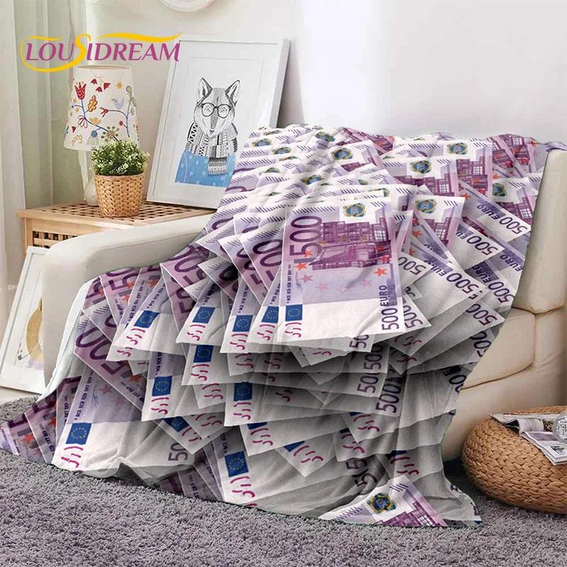 3D bohatá dolarová euro librová peněžní kreslená měkká flanelová deka na postele, ložnici, pohovku, piknik, přehozová deka pro venkovní volný čas, zdřímnutí