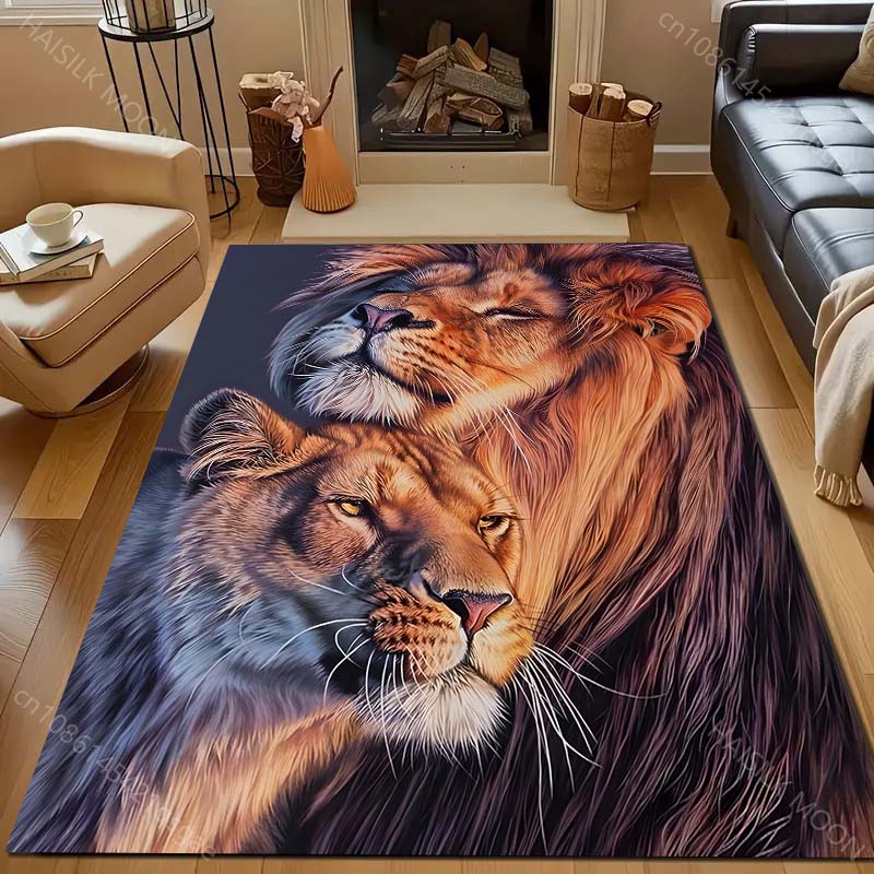 Two Lions in Love Pattern Carpet for Living Room Bedroom Bedside Sofa Table Floor Mat Home Area Rug Decor for Gifts