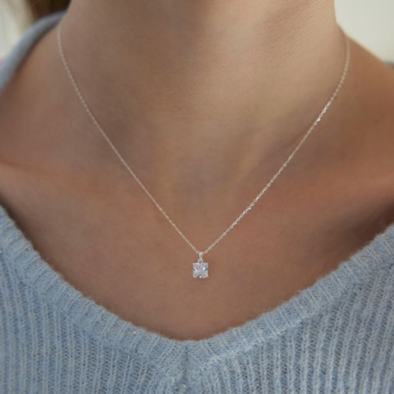 murmur [925silver]Glow square drop necklace