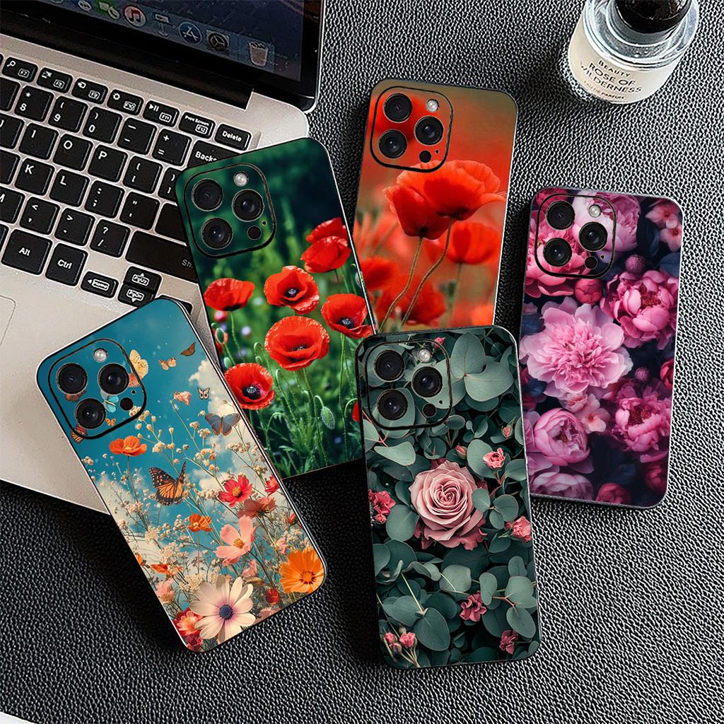 Cover for Xiaomi Redmi Note 12 11 10 A3 Pro 10A 10C 12C Note12 5G 4G Casing Silicone Phone Case Poppy Flower Bloom Rose