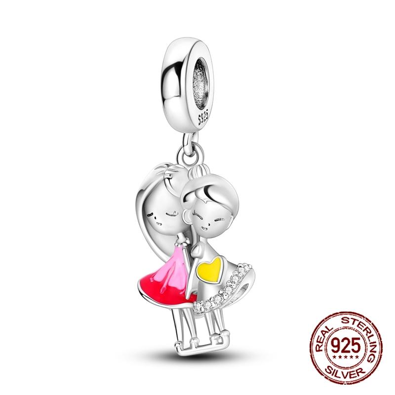 925 sterling copper boys and girls lovers pendant charms Fit 4MM hole diameter bracelet charm beads necklace Diy female Zircon